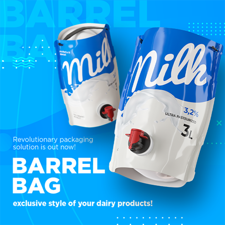Contenitore Barrel Bag a forma di botte per latte fresco e panna