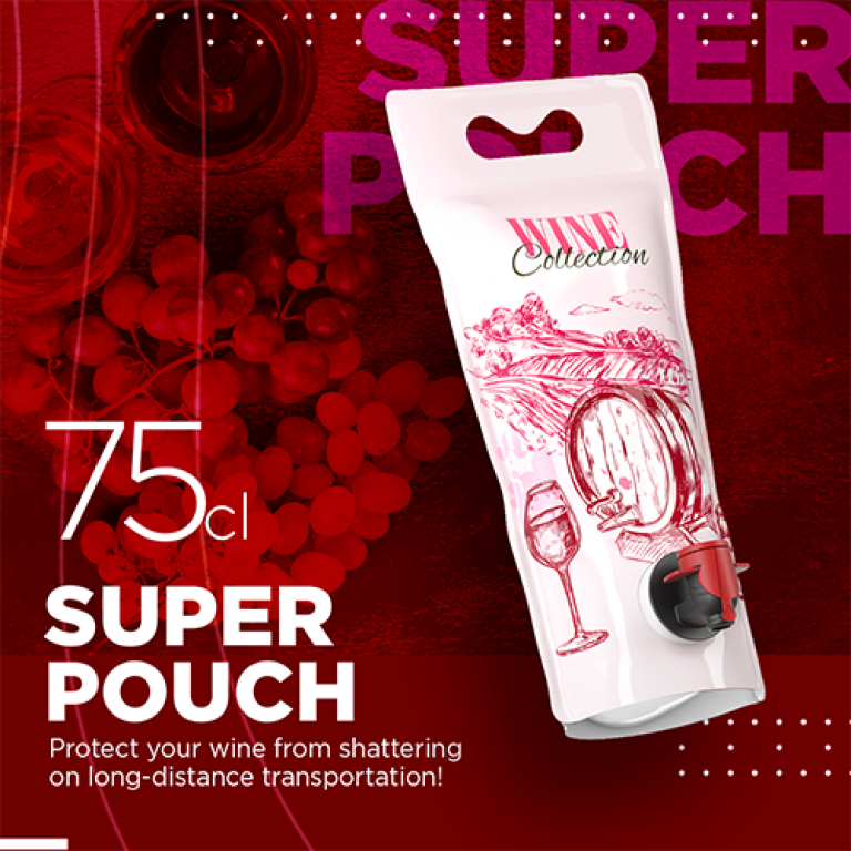 Confezione Super Pouch da 75 cl per vino con stampa personalizzata