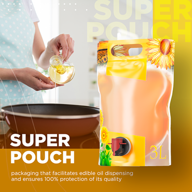 Sacca Super Pouch per olio di semi di girasole con rubinetto erogatore