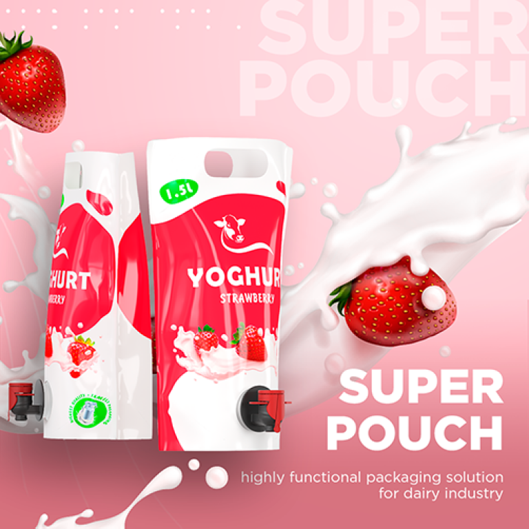Packaging flessibile per yogurt alla fragola con stampa vivace